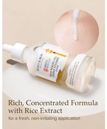 Mary&May SEOUL Edition S rum triple vitamine la niacine de riz 10% S rum clat cor en pour un teint uniforme et un clat sain Niacinamide et vitamines Sans parfum sans cruaut envers les Riz Niacine Triple Vitamine - Buy Online on GoSupps.com