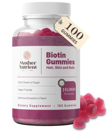 Mother Nutrient Biotin Gummies Supplements for Women and Men Vegan Gluten Free Vitamins Supplement  Maximum Strength 10 000 Micrograms per Serving  50-Day Supply (100 Gummy Chewables)