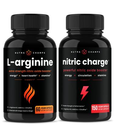NutraChamps L-Arginine Capsules and Nitric Charge Capsules 2 Pack Bundle
