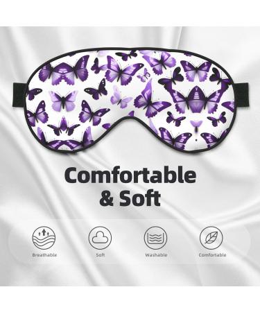 Soft Sleeping Eye Mask White and Purple Butterflies Breathable Perfect for Travel and Relaxation - Buy Online on GoSupps.com