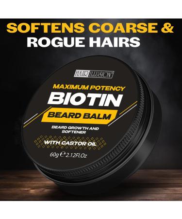 Hair Illusion Maximum Potency Biotin Beard Growth Balm | Men's Beard & Mustache Softener with Castor Oil for Conditioning & Shine - International Shipping - Buy Online on GoSupps.com