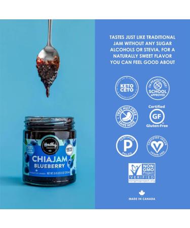 Healthy Crunch - Sugar Free Blueberry Chia Jam - 6 Units x 230ml - Keto Jam Zero Calorie - No Sugar Added - Low Carb & Low Calorie - Ideal for Healthy Snacks Baking and Desserts - Chia Seed Jam - Buy Online on GoSupps.com