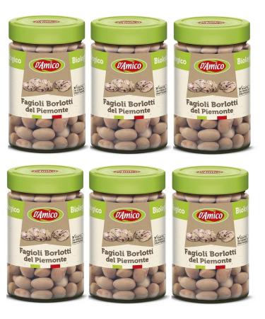 D'Amico Fagioli Borlotti del Piemonte Organic Borlotti Beans from Piedmont Baked in Italy Beans 310g (Pack of 6)