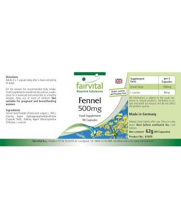 Fairvital | Fennel 500mg - High dosed - 90 capsules - - Buy Online on GoSupps.com