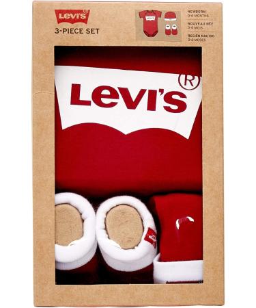 Levi's Kids Classic Batwing Infant Hat Bodysuit Bootie Set | 3pc Baby Boys 0-6 Months - LEVI'S RED - Buy Online on GoSupps.com