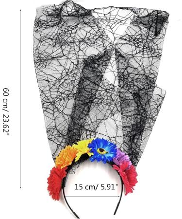 amangul Halloween Long Veil Headband Day of The Dead Lace Flower Veil Hairband Cosplay Costume Headpiece for Women Hair Decors(Fg1404) - Buy Online on GoSupps.com