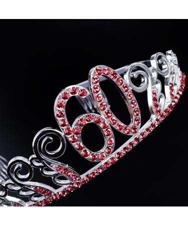 Frcolor 60th Birthday Tiara Crystal Rhinestone Women 60th Birthday Crown with Combs Silver Red - Buy Online on GoSupps.com