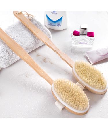 MCUILEE Wooden Bath Brush Set - Soft Bristle Body Massager with Long Handle for Shower & Back (2 Pack) - Ideal for Smooth Skin & Relaxation - Buy Online on GoSupps.com