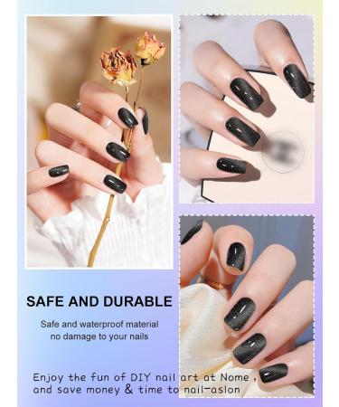 Kalolary Black Gel Nail Wrap Strips - Cat Eye Full Nail Art Polish Sticker | Long-Lasting & Easy Application | UV/LED Lamp Required - Buy Online on GoSupps.com