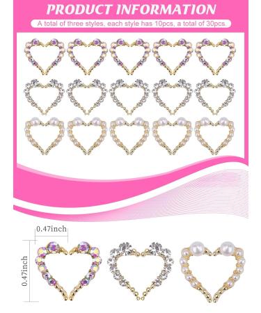 30-Piece Nail Art Rhinestones - Ebanku 3D Heart Charms for DIY Nail Decoration | Manicure Jewelry for Women & Girls - Buy Online on GoSupps.com