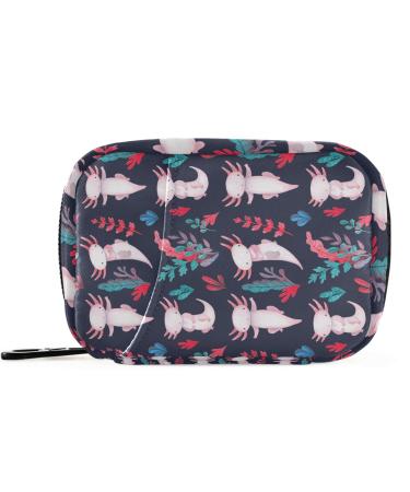 Pfrewn Pill Organizer Case 7 Day Sea Weed Cute Axolotl Travel Pill Box with Zipper Portable Small Weekly Vitamin Medicine Supplement Holder Pouch Bag