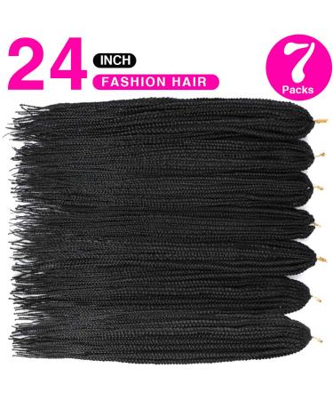 7 Packs 24 Inch Medium Box Braids Crochet Hair Extensions - Kanekalon Synthetic Braiding Hair - 24 Strands/Pack (1B) - Buy Online on GoSupps.com