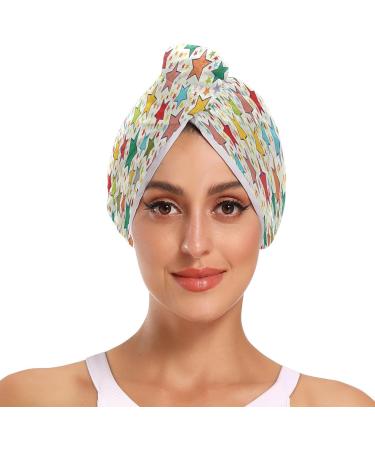 Buy Colorful Graffiti Star Pattern Dry Hair Cap | 2-Piece Quick Drying Towel Set with Button Headband | Super Absorbent & Comfortable - Buy Online on GoSupps.com