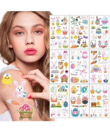 Easter Temporary Tattoos Easter Eggs Rabbit Tattoo Stickers Waterproof Body Paints Decal for Carrot Bunny Decorations Design Fake Tattoo Stickers Set Easter Favors Party Supplies (10 Sheet)