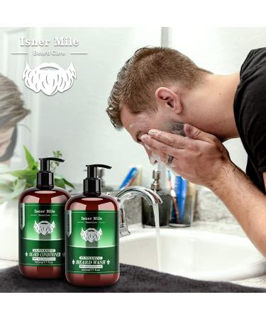 Natural Mint Beard Wash & Conditioner Kit (17oz) - Father's Day Gifts for Men - Beard Shampoo Set with Oil for Cleanse, Smooth & Strengthen - Buy Online on GoSupps.com