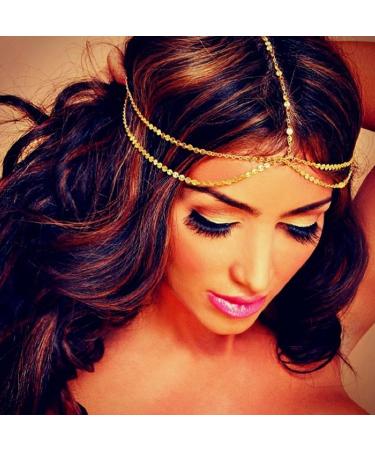 Denifery Bridal Boho Gold Head Chain Bridal Headpiece Bohemian Wedding Hair Accessories