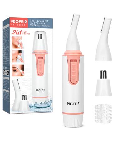 Nose Hair Trimmer & Eyebrow Trimmer for Women, 2 in 1 Trimmer for Women Professional Painless Ear and Nose Trimmer with IPX5 Waterproof, Battery, Womens Nose Hair Trimmer for Nose, Ear, Eyebrow, Arms