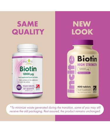 Biotin Hair Growth Supplement 12,000mcg - 400 Tiny Tablets, Full Year Supply - Men & Women Hair Support - Buy Online on GoSupps.com