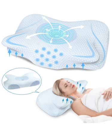 DONAMA Cervical Pillow, Contour Memory Foam Pillow for Neck Pain Relief, Odorless Ergonomic Orthopedic Neck Support Bed Pillow for Side,Back and Stomach Sleepers with Breathable Pillowcase Blue