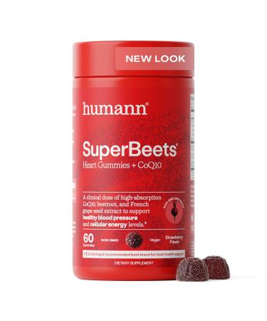 Humann SuperBeets 3-in-1 Heart Gummies - 3x Absorption CoQ10 - Plus Beetroot Extract & Grape Seed Extract for Advanced Heart Health Cellular Energy & Circulation Support Vegan Gluten Free 60 count Advanced 60 Count (Pac