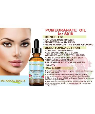 Botanical Beauty POMEGRANATE OIL 100% Pure Natural Refined Cold-pressed Carrier oil 4 Fl oz 120 ml for Face Skin Body Hair Lip Nails. Rich in vitamin C - Buy Online on GoSupps.com