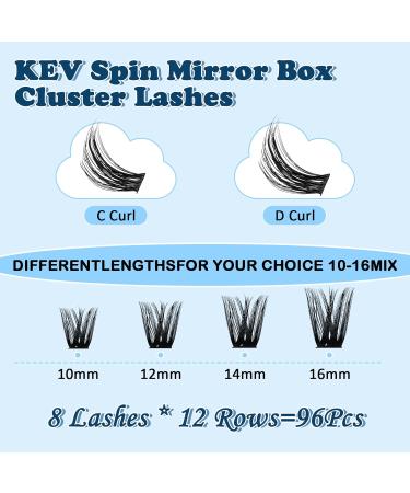 KevKev Lash Clusters 96 Pcs DIY Eyelash Extensions with Spin Mirror - Soft and Thin Band for Eye Makeup Travel - C-10-16 Mix - Buy Online on GoSupps.com