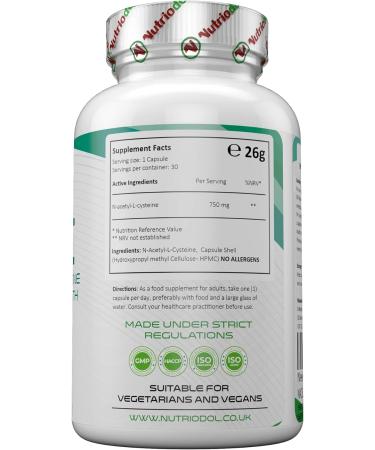 NAC Supplement 750mg Vegan capsules - High Bioavailability Amino Acid - EU Made to ISO/GMP Standards - Non-Toxic L-Cysteine - 30 Capsules - Buy Online on GoSupps.com