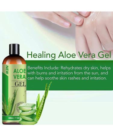 Organic Aloe Vera Gel with 100% Pure Aloe from Freshly Cut Aloe - Aloe Vera After Sun for Face Body Hair Sunburn After Sun Scars - absorbs rapidly with No sticky residue - 200 ml / 7 fl oz - Buy Online on GoSupps.com