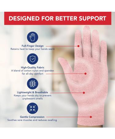 Doctor Developed Full Fingered Arthritis Compression Gloves (Pink) + Handbook for Joint Conditions, Raynaud's, Carpal Tunnel - Size M - Buy Online on GoSupps.com