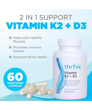 Thrive Good Vitamin K2 D3 - Daily Multivitamin Supplement for Men & Women with Vitamin D3, Calcium, and Black Pepper Extract - 60 Veggie Capsules - Buy Online on GoSupps.com