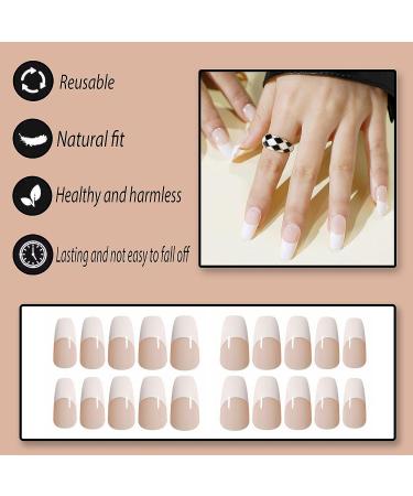 YOSOMK French Tips Press on Nails Medium Nude Coffin Fake Nails - Full Cover Ballerina Stick on Acrylic Nails for Women - Buy Online on GoSupps.com