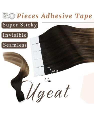 Ugeat Real Hair Extensions Tape - Brown to Medium Brown Ombre Tape-In Extensions | 20 Pieces 45cm 50g #2/6/12 & #2/6/10 - Buy Online on GoSupps.com