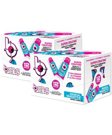 Bang Energy Shots, Radical Skadattle, World's 1st Carbonated Energy Shot with Super Creatine, 3 Fl Oz, (Pack of 24)