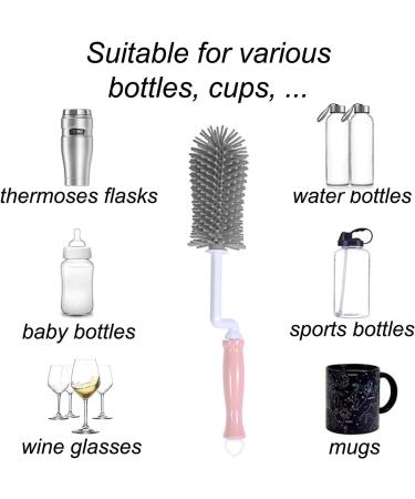 Silicone Bottle Brush Cleaner Soft Silicone Baby Bottle Brush for Cleaning Water Bottles Baby Bottles Thermoses Glasses Cups Wine Glass Food Jars (Pink) - Buy Online on GoSupps.com