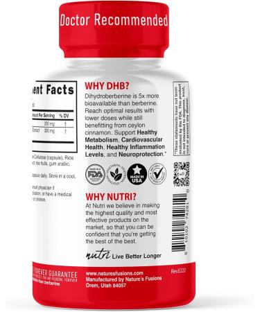 Dihydroberberine Supplement 200mg 60 Capsules - with Organic Ceylon Cinnamon 54X More Bioavailable Than Regular Berberine HCL - Nutri Supplements Dihydroberberine 200mg - 3rd Party Tested - Vegan DihydroBerberine 60 Count  - Buy Online on GoSupps.com