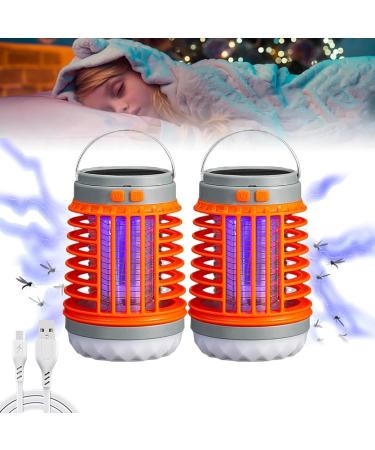 Solar Bug Zapper Outdoor Waterproof Mosquito Zapper for Patio Home Camping 3 in 1 Cordless Mosquito Light Killer Portable Small Bug Zapper - Camping Light Flashlight - Blue 2 PCS (Orange)
