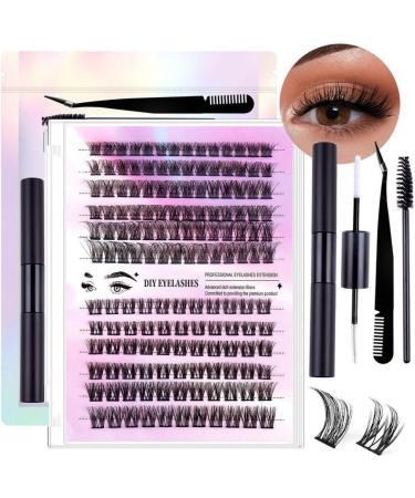 Laluerck DIY Lash Extension Kit C Curl Cluster Lashes with Glue and Lash Applicator Tools for Self Application at Home Set 2 - Buy Online on GoSupps.com