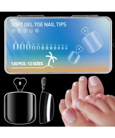 Funfe Toe Nail tips 120Pcs Press on toenails Full Cover Shape Gel x Nail Tips Professional Short Square nails for Toe Clear Nail Tips with Box for Girl Nail Salon Home DIY clear 120