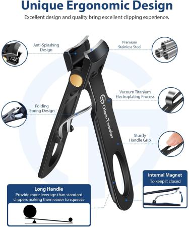 Buy GlamTweeler Anti-Splash Wide Jaw Opening Nail Clippers - Ultra Sharp Fingernail & Toenail Clipper with Glass Nail File (Black) for Perfect Grooming | International Shipping - Buy Online on GoSupps.com