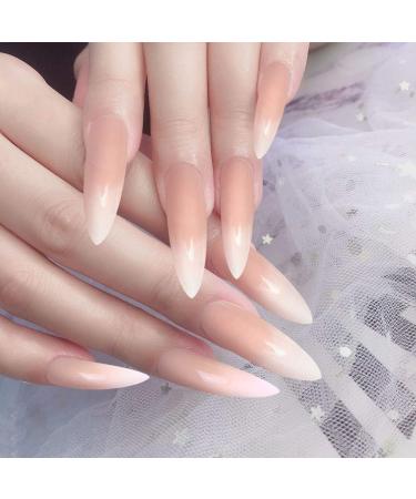 Allstarry 120pcs Extra Long Ombre French Fake Nail Natural Nude Stiletto Press on Nails - Full Cover Artificial Manicure Nail Tips for Women and Girls - Buy Online on GoSupps.com