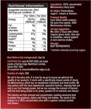 CherryActive Concentrate 946ml - 100% Montmorency Cherry Juice (1 Pack) - Buy Online on GoSupps.com