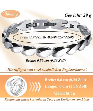 Vicmag Lymphatic Drainage Magnetic Bracelet for Women - Ultra-Strength Titanium Steel Silver & Black Leaves Design - Perfect Gift! - Buy Online on GoSupps.com