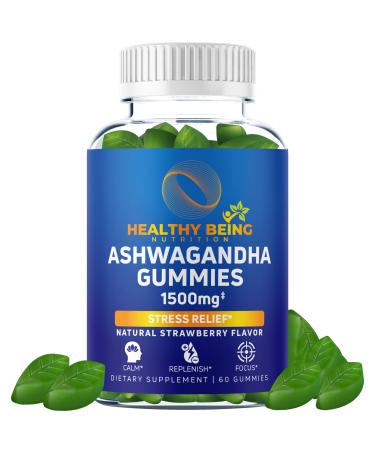 Healthy Being Nutrition Ashwagandha for Men and Women 1500mg Ashwagandha Gummies Stress Mood & Energy Support Vegan Plant-Based Gluten-Free & Non-GMO Gummy Supplement 60 Count
