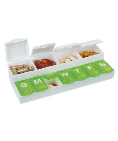 EZY DOSE Weekly (7-Day)Pill Case Medicine Planner Vitamin Organizer Box Easily Organize Pills and Vitamins Custome Lids for Labeling Color May Vary BPA Free