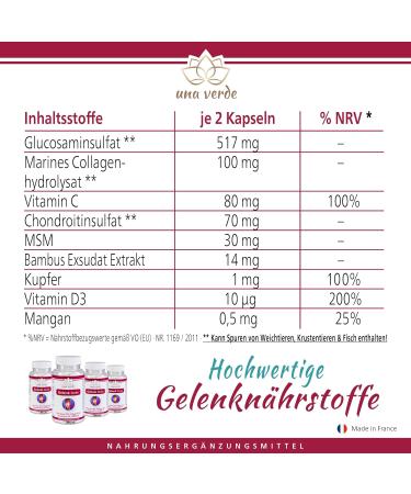 Una Verde Joint Forte 180 Capsules - High Dose Glucosamine Chondroitin MSM Collagen Vitamin C & Copper - Made in France - 3-Month Supply - Buy Online on GoSupps.com