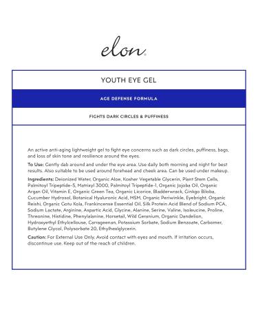 Elon Youth Under Eye Gel Hyaluronic Acid Gel w/MSM Plant Stem Cells - Anti Aging to Fight Dark Circles Under Eye Puffiness Reducer For All Skin Types No Fragrance or Parabens (1oz/30ml) - Buy Online on GoSupps.com