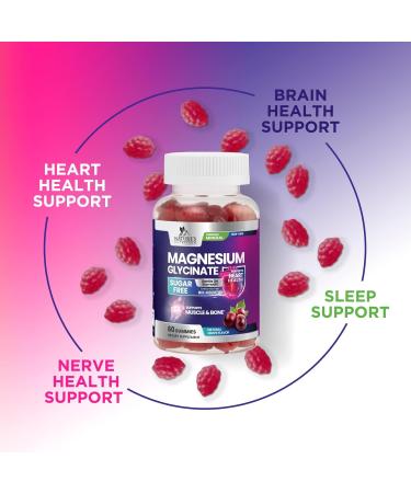 Magnesium Glycinate Supplement Gummies - Magnesium Supplement with Bone Muscle Heart Health & Sleep Support - Gentle on Stomach & Chelated for Max Absorption - Grape Flavor & Sugar Free - 60 Gummies - Buy Online on GoSupps.com