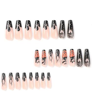 Nail art patches beautiful and fashionable nail patches finger decorations beauty decoration supplies wearable fake nails Halloween manicure black French flame hearts spider web pumpkin bat wear Jp2506 - Buy Online on GoSupps.com