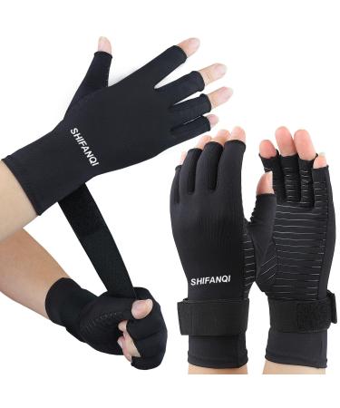 2 Pairs Copper Arthritis Compression Gloves Women Men for Carpal Tunnel RSI Joint Pain Swelling Tendonitis Relief Fingerless Arthritis Gloves for Computer Typing Work Sleeping (LARGE/X-LARGE) LARGE/X-LARGE Black