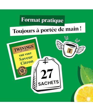 Twinings - Th Vert saveur Citron - 27 Sachets - D guster Chaud ou Froid - Buy Online on GoSupps.com
